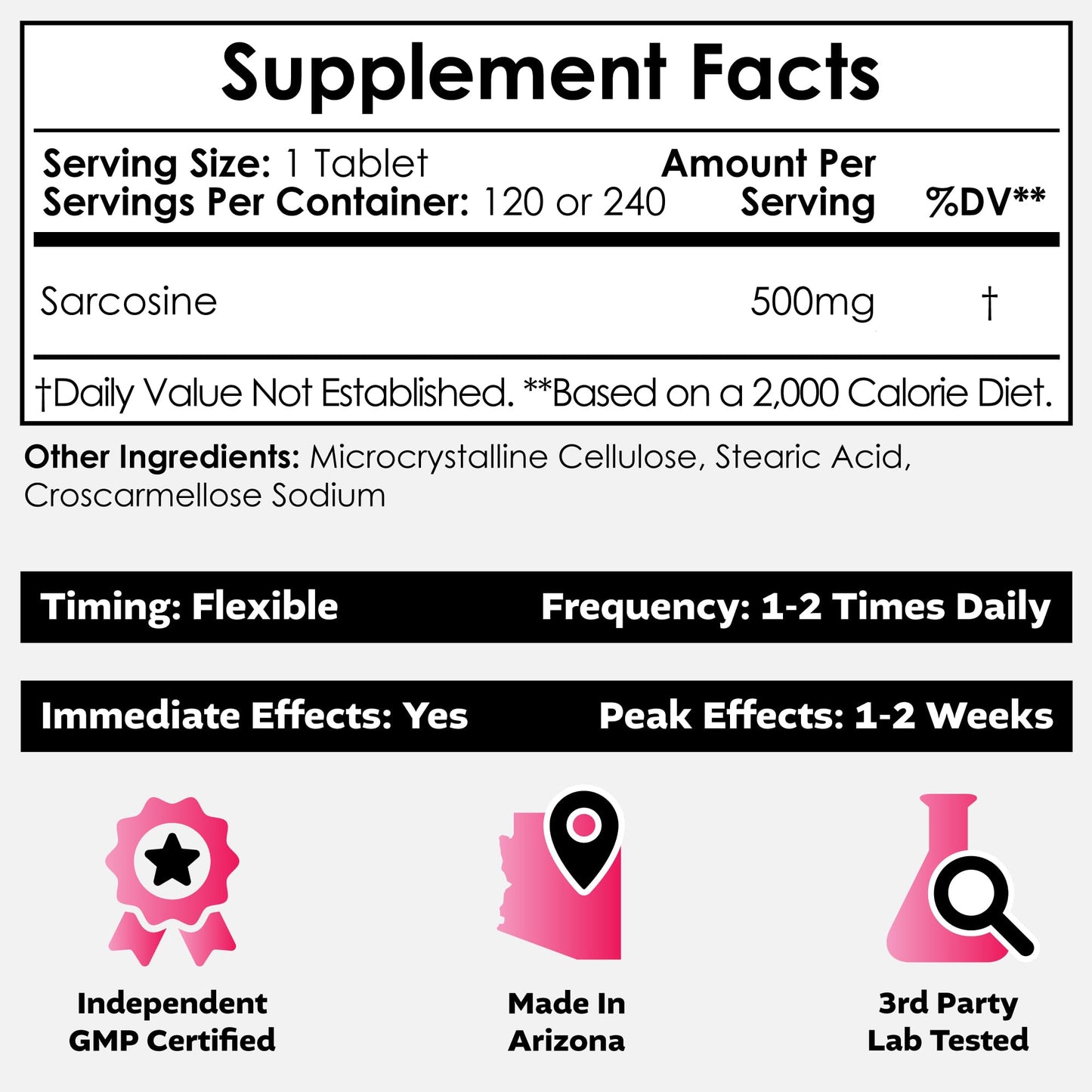 Nootropics Depot Sarcosine Tablets | Chewable | 500mg | 120 Count