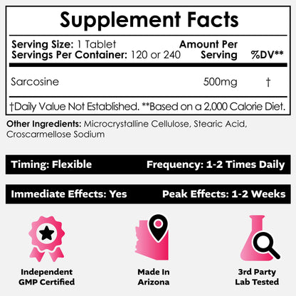 Nootropics Depot Sarcosine Tablets | Chewable | 500mg | 120 Count