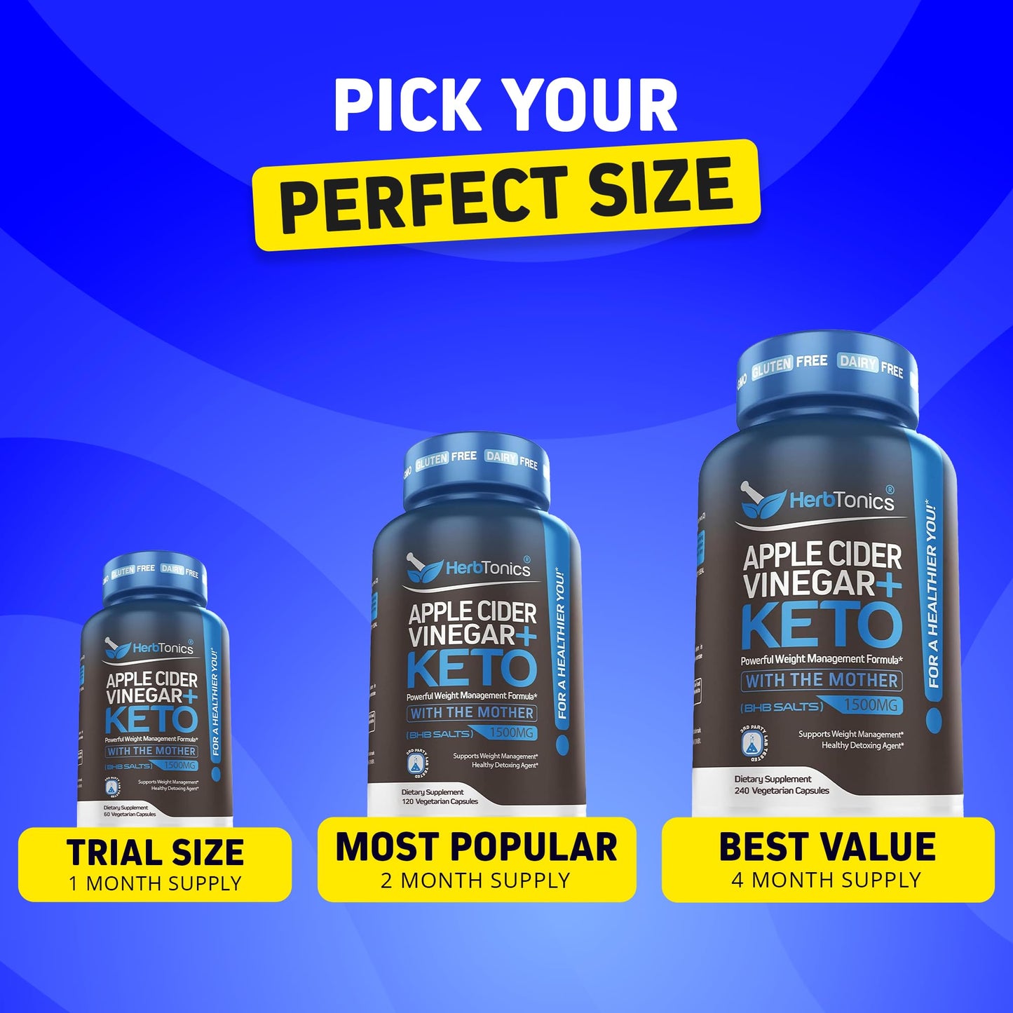 Herbtonics Apple Cider Vinegar + Keto BHB Capsules |  Support for Appetite, Cravings & Weight Management | Metabolism Support with Satiety Support Herbtonics