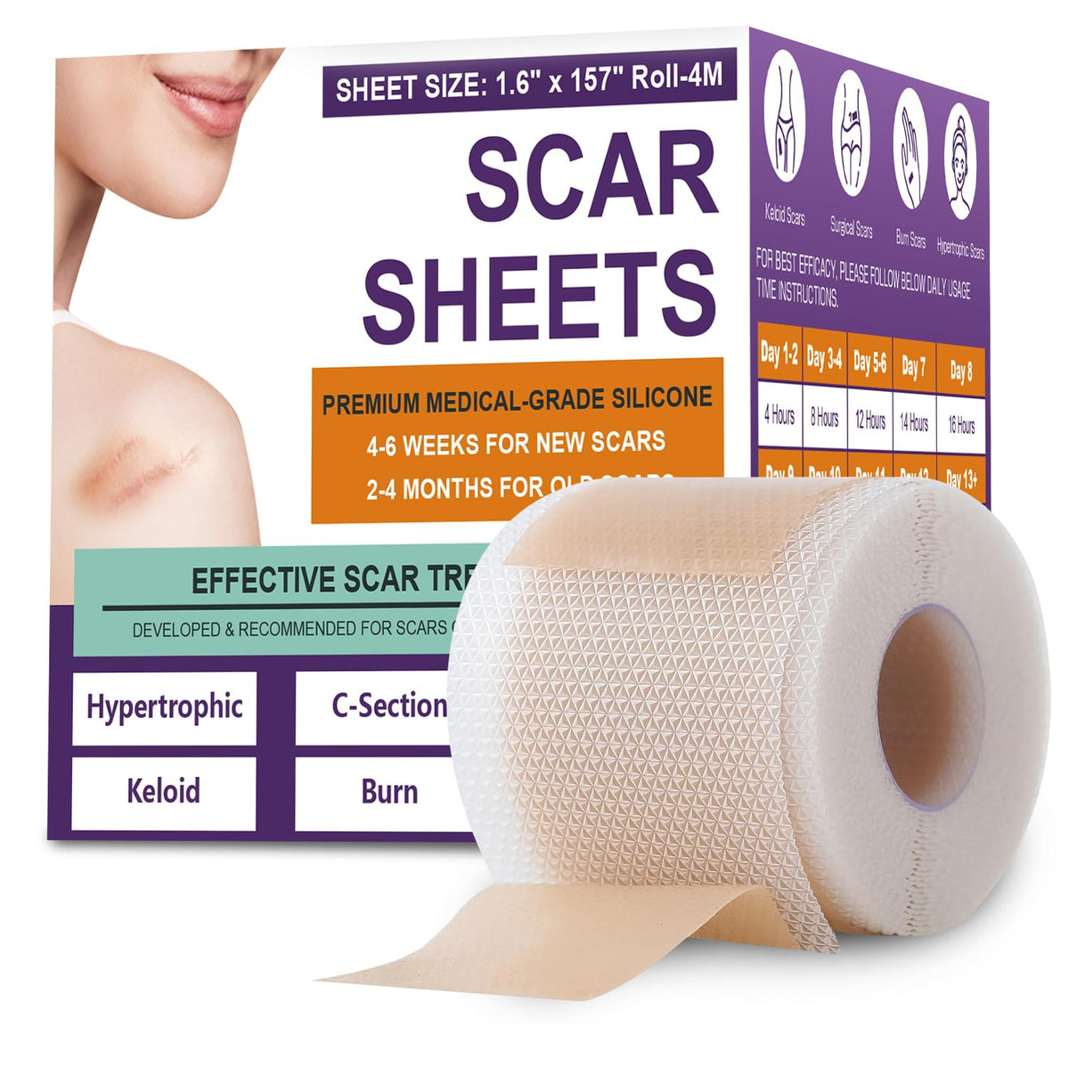 Silicone Scar Sheets, Medical Grade Silicone Scar Tape for Old & New Scars PSECICI