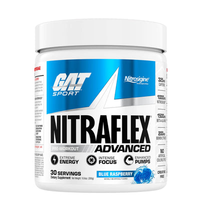 GAT SPORT Nitraflex Advanced Pre-Workout Powder, Increases Blood Flow, Boosts Strength and Energy, Improves Exercise Performance, (Blue Raspberry, 30 Servings) GAT SPORT