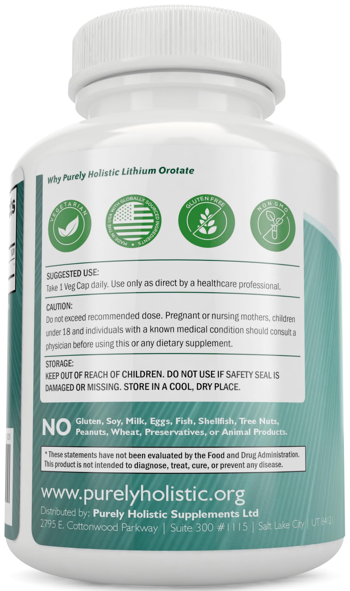 Lithium Orotate 5mg, 180 Vegetarian Lithium Capsules, Supplement Lithium Orotate 5mg, 180 Vegetarian Lithium Capsules, Helps Maintain Healthy Mood Purely Holistic