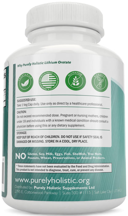 Lithium Orotate 5mg, 180 Vegetarian Lithium Capsules, Supplement Lithium Orotate 5mg, 180 Vegetarian Lithium Capsules, Helps Maintain Healthy Mood Purely Holistic