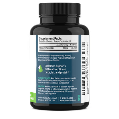 ForestLeaf Vitamin B2 Riboflavin 400mg - Energy, Skin & Cellular Health Supplement - Nervous System Support - Vitamin B 2 VIT B - Non-GMO & Gluten Free ForestLeaf