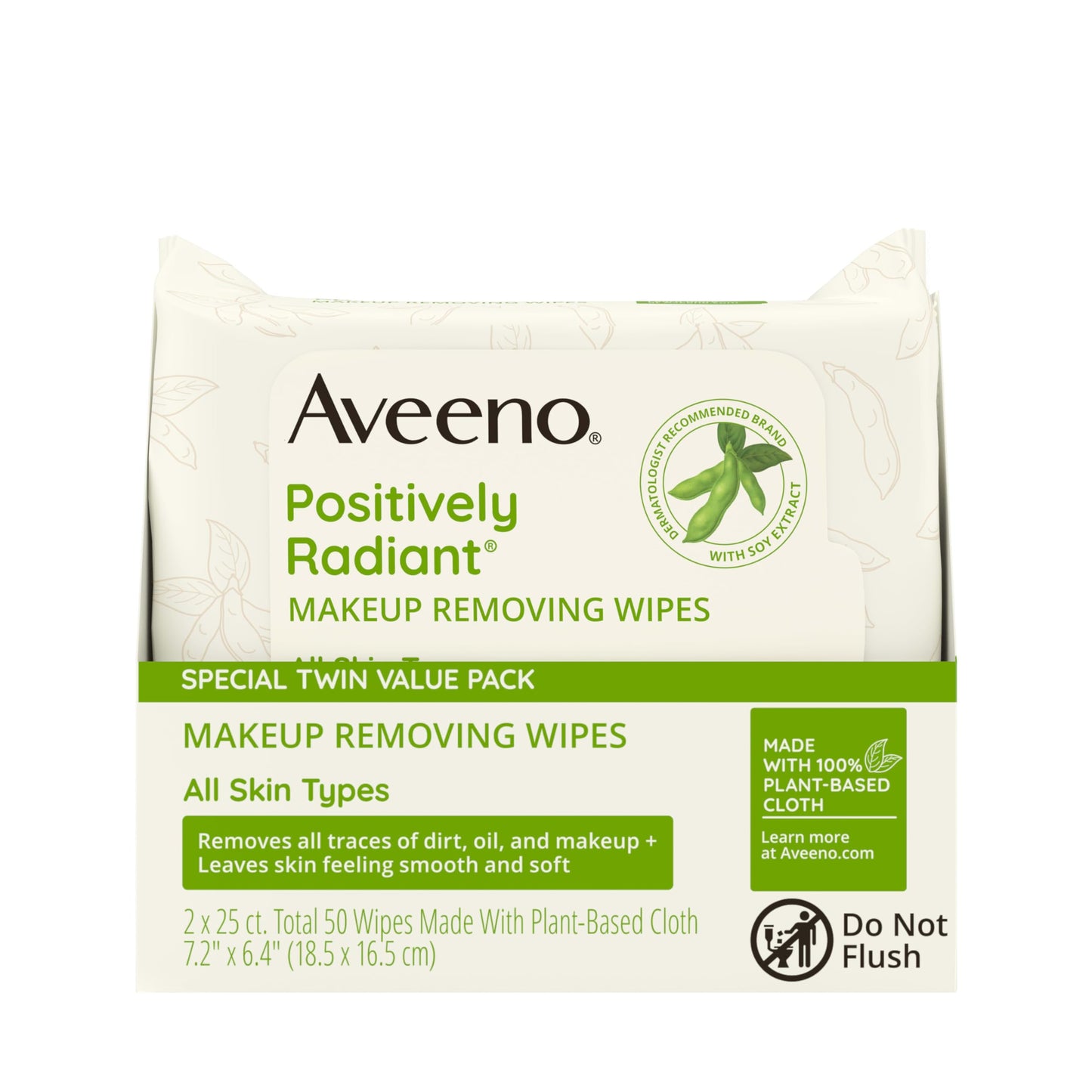 Aveeno Positively Radiant Makeup Remover Wipes, Oil Free, Alcohol Free, Non-Comedogenic Facial Cleansing Wipes, Gentle Face Wipes for Sensitive Skin Aveeno