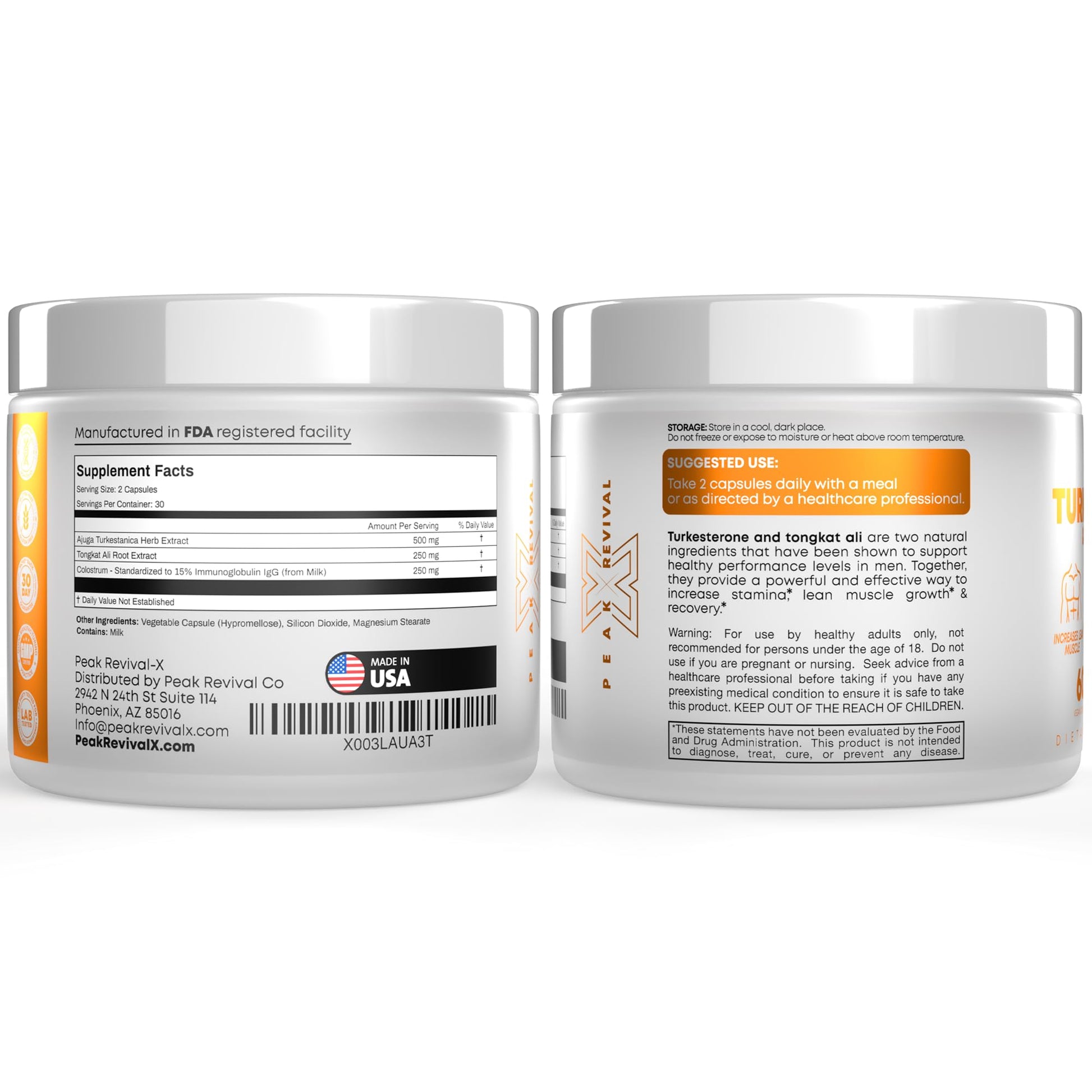 Peak Revival-X Turkesterone & Tongkat Ali 1000mg Supplement - 500mg Ajuga Turkestanica Per Serving Increase Stamina, Lean Muscle Growth & Recovery - Made in The USA (60 Capsules) Peak Revival-X buy australia supplements