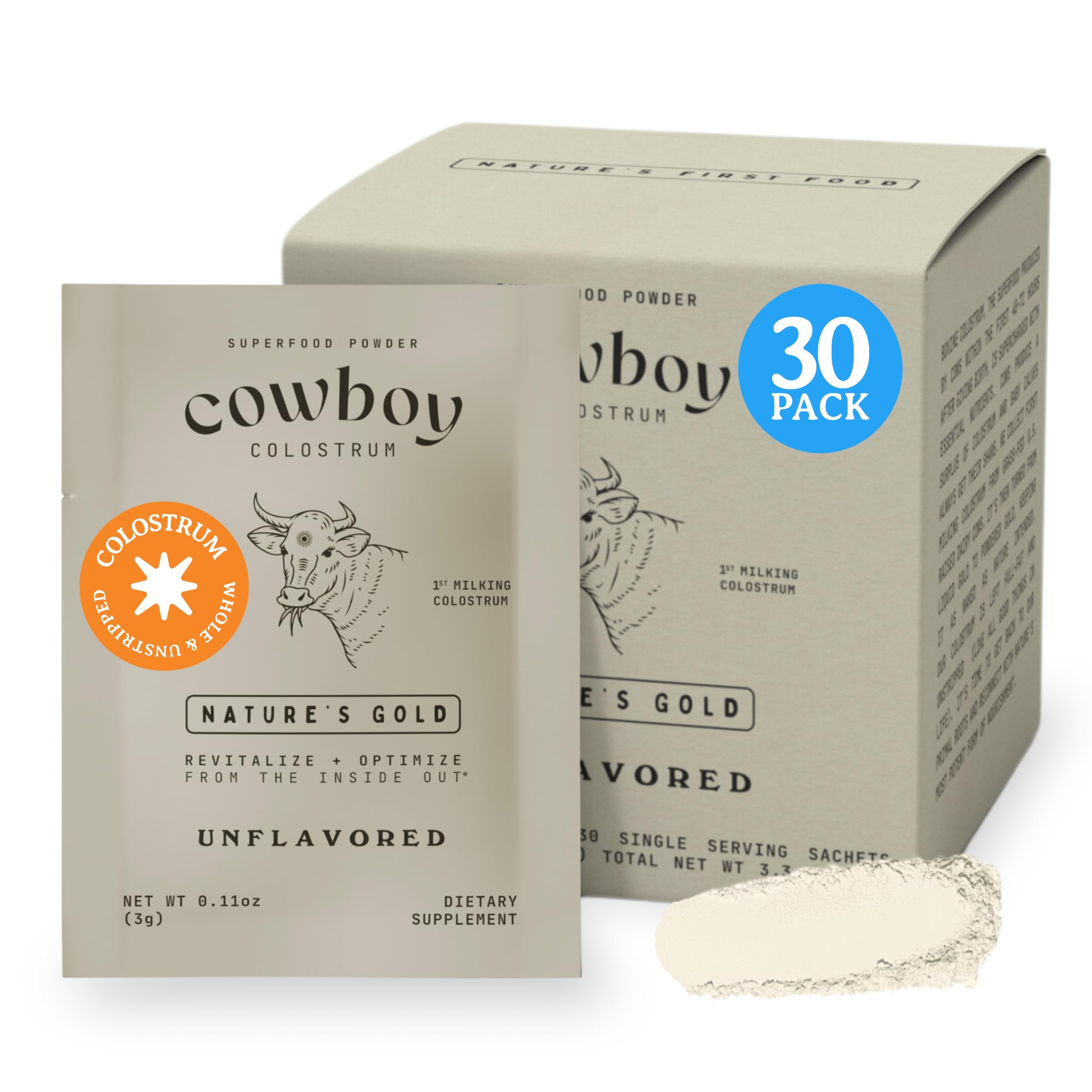 COWBOY COLOSTRUM Powder Travel Packs - Bovine Colostrum Powder - First Day Milking Whole Colostrum - Grass Fed Colostrum Supplement for Gut Health, Immunity, Skin & Hair (Unflavored, 30 Servings) COWBOY COLOSTRUM buy australia supplements
