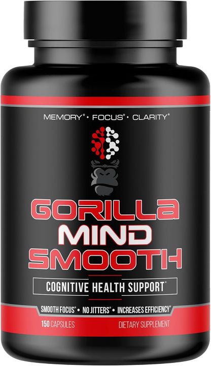 Gorilla Mind Smooth Nootropic Formula - Best Non-Stimulant Productivity Supplement/Memory · Focus · Mental Clarity · No Jitters / 150 Capsules