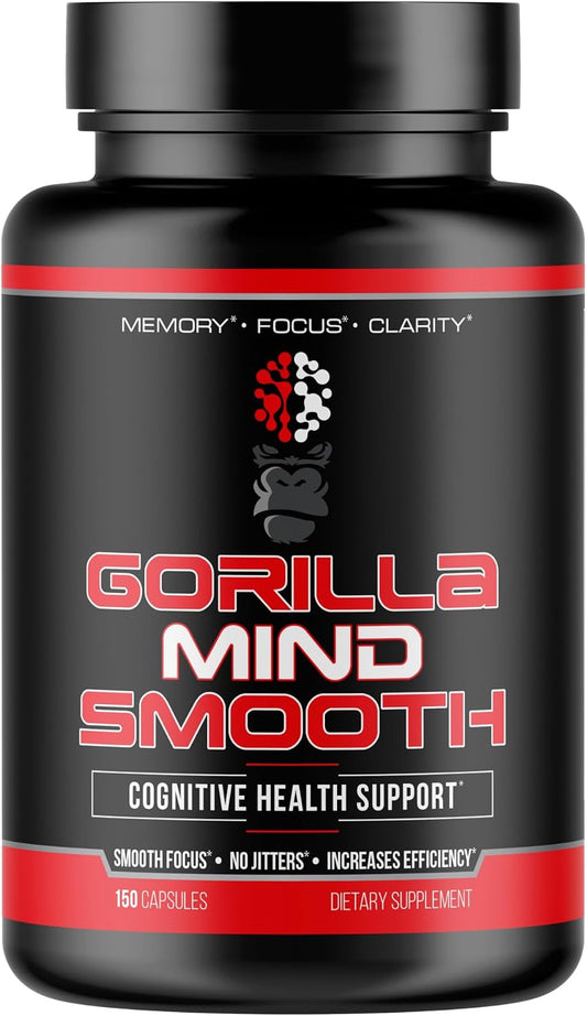 Gorilla Mind Smooth Nootropic Formula - Best Non-Stimulant Productivity Supplement/Memory · Focus · Mental Clarity · No Jitters / 150 Capsules