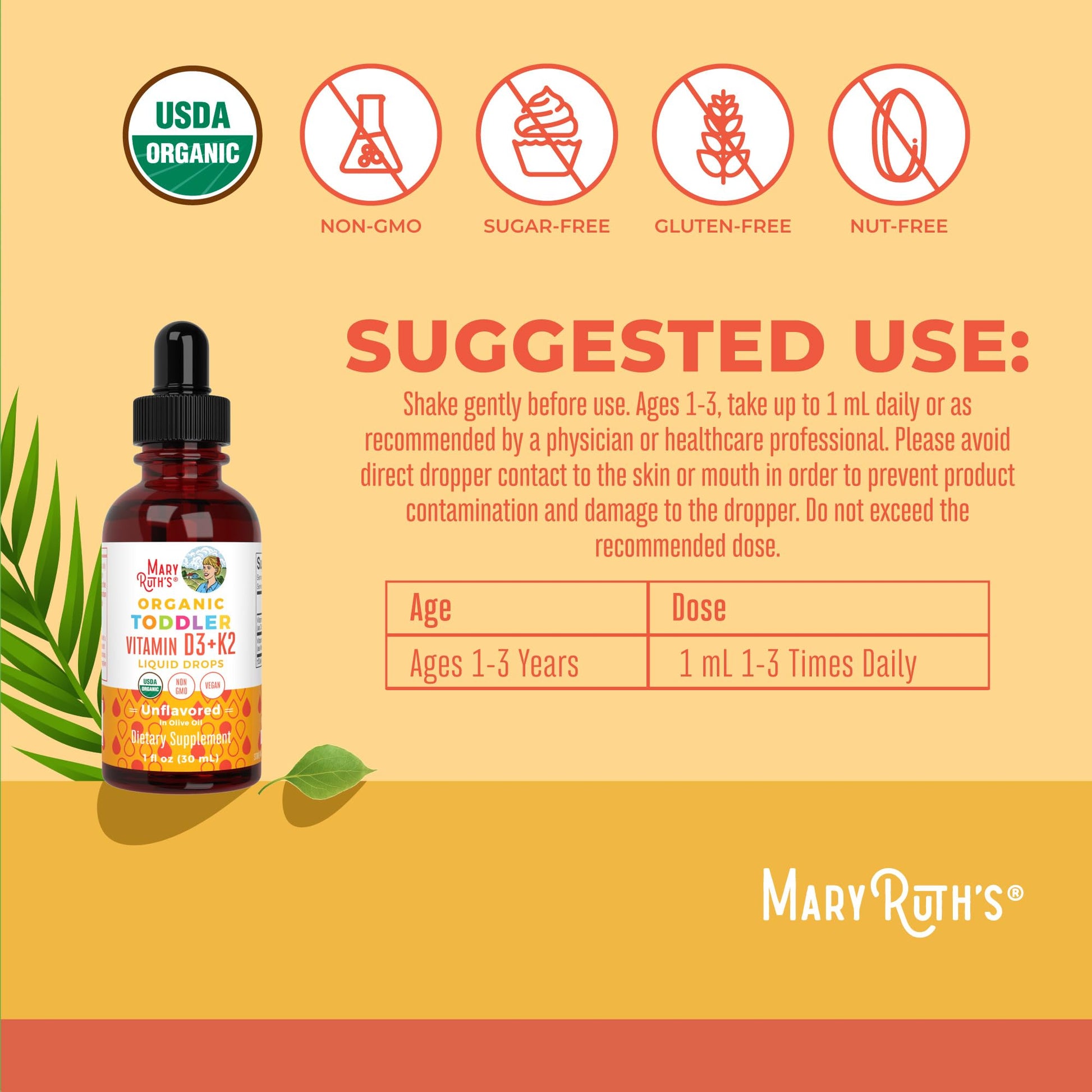 MARYRUTH'S Organics Vitamin D3 | Vitamin K2 | Vitamin D3 K2 Drops | K2 D3 Vitamin Liquid Supplement for Toddlers | Kids Supplement for Calcium Absorption MARYRUTH'S