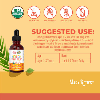 MARYRUTH'S Organics Vitamin D3 | Vitamin K2 | Vitamin D3 K2 Drops | K2 D3 Vitamin Liquid Supplement for Toddlers | Kids Supplement for Calcium Absorption MARYRUTH'S