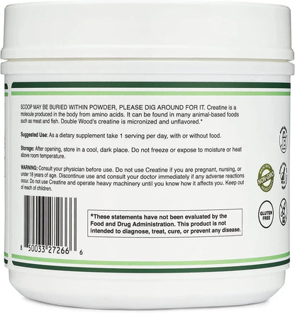 Creatine Monohydrate Powder 1.1lbs (100 Servings of 5 Grams Each) - No Fillers, Vegan Safe, Non-GMO, Gluten Free by Double Wood Double Wood Supplements