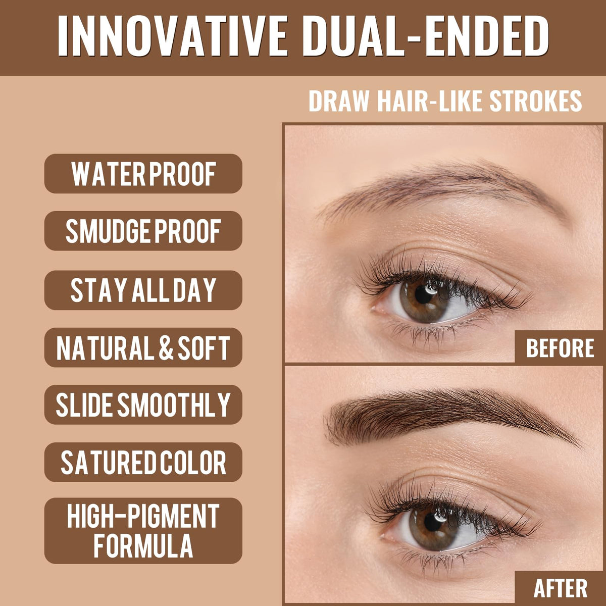 iMethod Eyebrow Pen - Eyebrow Pencil,2-in-1 Eyeliner Dual-Ended Brush-Tip Microblading 4d Eyebrow Pencils for women,Long Lasting Waterproof Hair-Like Brow Pencil,with Eyebrow Brush,DarkBrown iMethod
