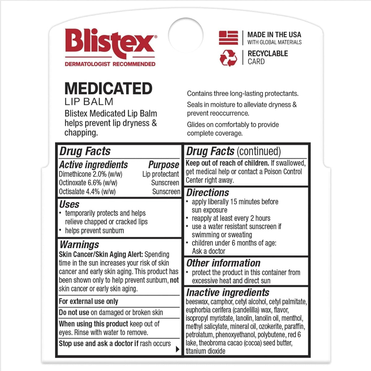 Blistex Medicated Lip Balm SPF 15, 24 Hr Moisture, 0.15 oz, 3 Count Blistex