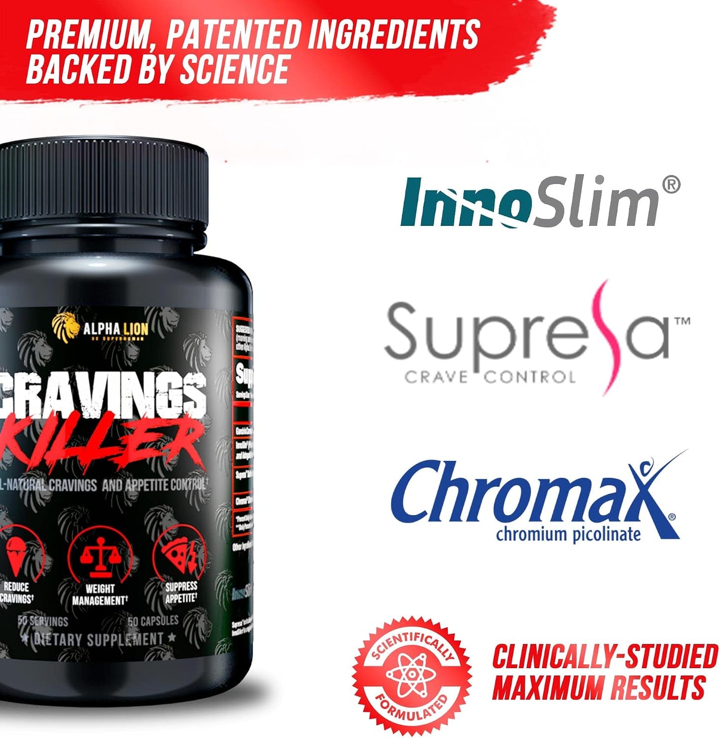 Alpha Lion Cravings Killer Supplement with Saffron Extract & Garcinia Cambogia Extract for Metabolism & Diet Support, Helps Control Hunger & More (50 Capsules)