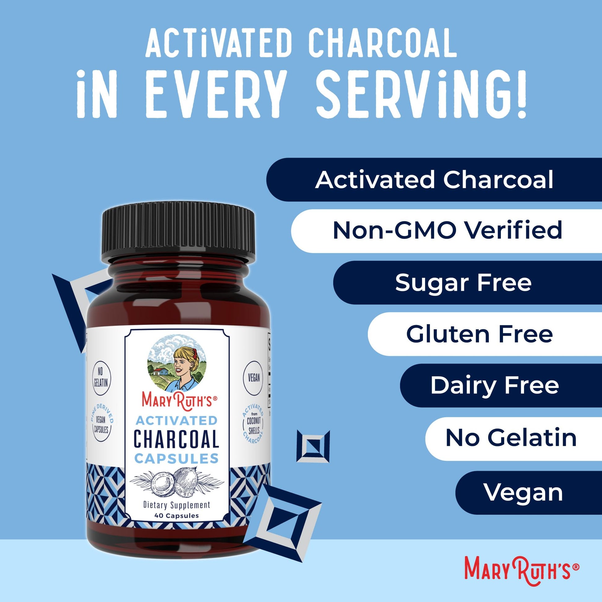 MARYRUTH'S Organics Activated Charcoal Capsules | Substance Adsorption | Derived from Coconut Shells | Vegan Capsules from Pine Trees MARYRUTH'S