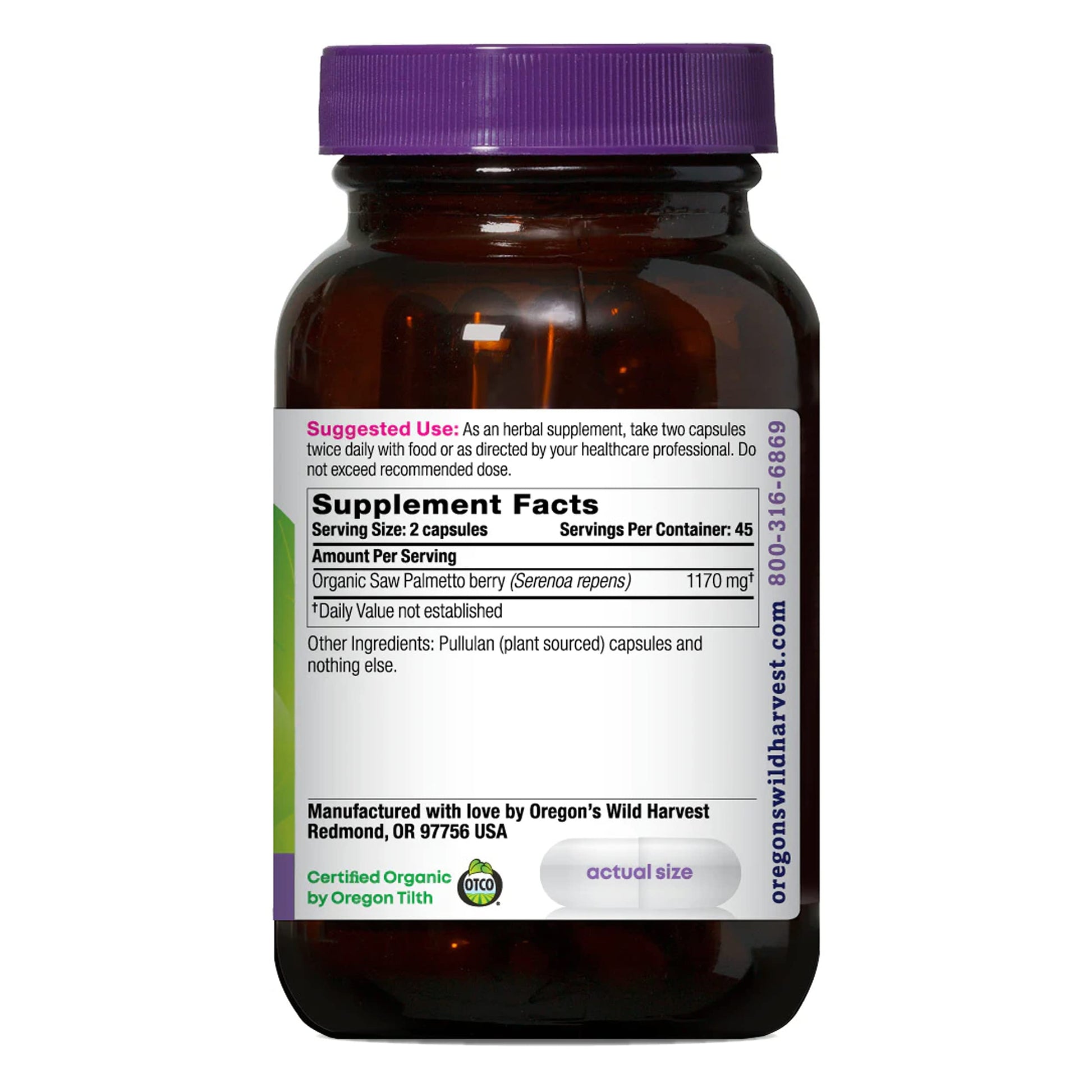 Oregon's Wild Harvest Oregon's Wild Harvest Certified Organic Saw Palmetto Herbal Capsules, 180 Count (10609) Gsupps Australia