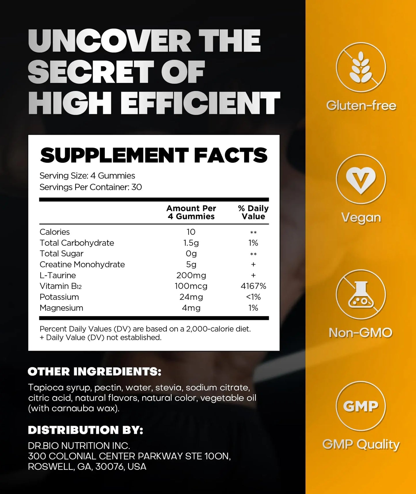 Instant Boost Creatine Monohydrate Gummies, Complex Formula with Real 5000mg Creatine, L-Taurine, B12, Mg & K, Pre-Workout Creatine for Women & Men to Support Energy DR.BIO