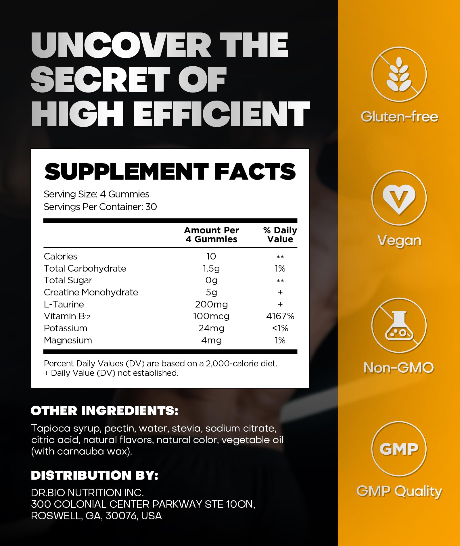 Instant Boost Creatine Monohydrate Gummies, Complex Formula with Real 5000mg Creatine, L-Taurine, B12, Mg & K, Pre-Workout Creatine for Women & Men to Support Energy DR.BIO buy australia supplements