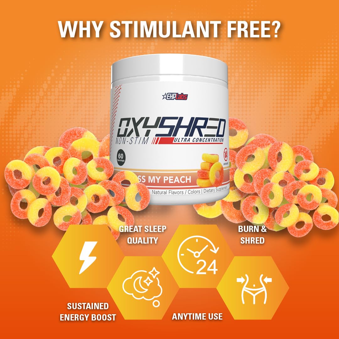 EHP Labs OxyShred Non Stimulant Pre Workout Powder - Stim Free Pre Workout, Caffeine Free Preworkout for Men & Women with L Glutamine & Acetyl L Carnitine - Peach, 60 Servings EHP Labs buy australia supplements