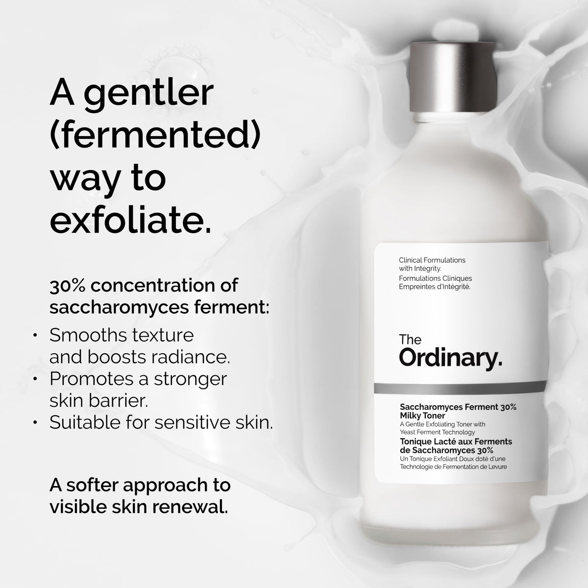 The Ordinary Saccharomyces Ferment 30% Milky Toner, Exfoliating and Hydrating Toner for Smoother, Brighter Skin, 3.4 Fl Oz The Ordinary