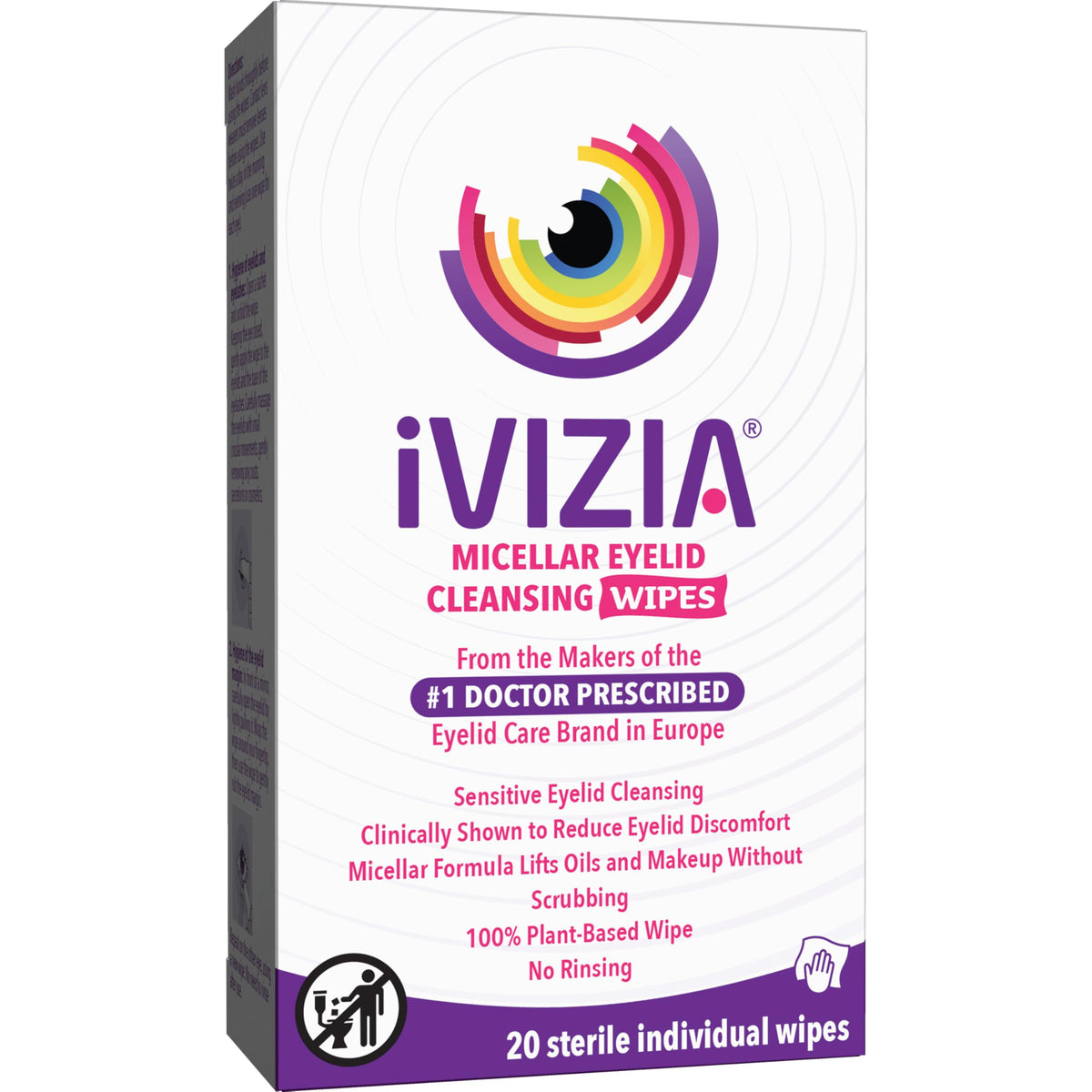iVIZIA Eyelid Cleansing Wipes for Sensitive Eyelid Cleansing, Preservative-Free, Micellar, No Rinse, Gentle Eye Makeup Remover, 20 Sterile Single-Use Wipes for Eyelids Packaging May Vary iVIZIA