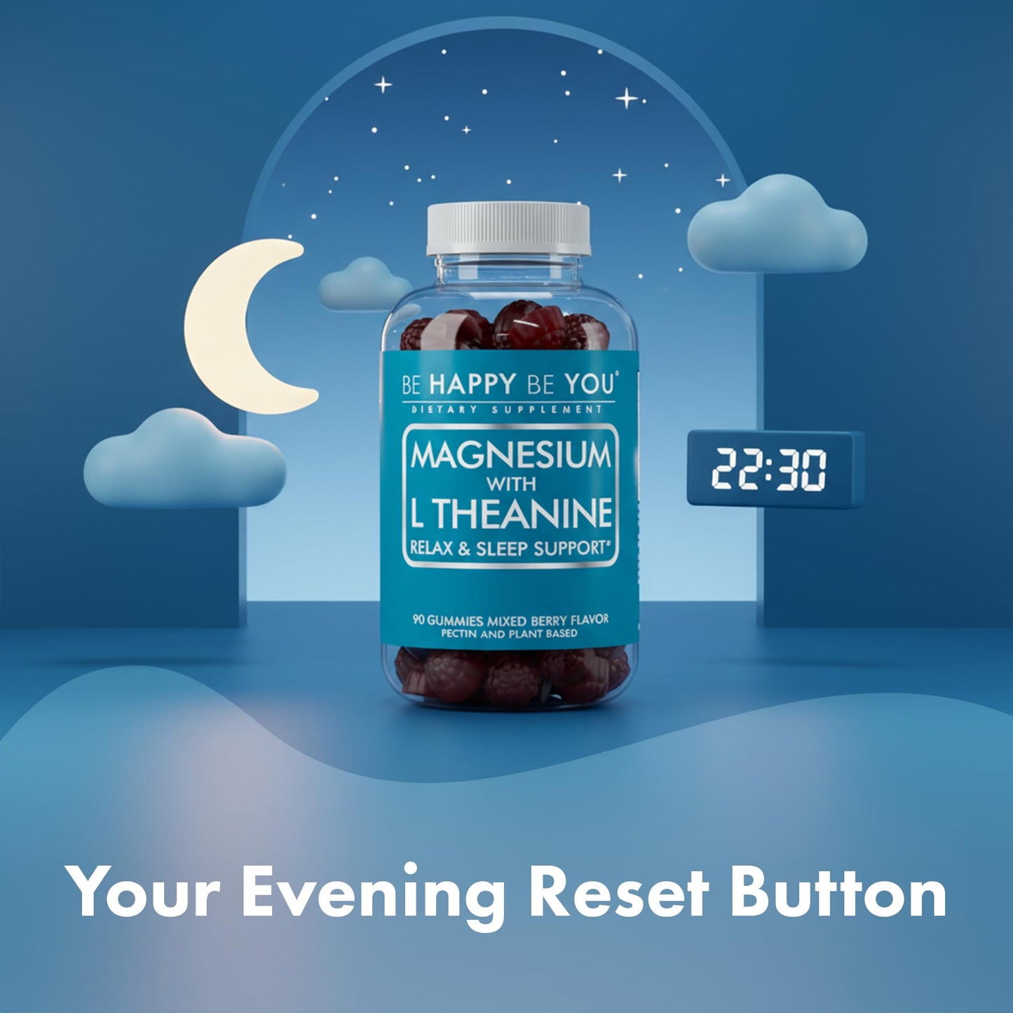 Be Happy Be You Magnesium Glycinate Gummies with L-Theanine – Relaxation & Sleep Support – Vegan, Gelatin-Free, Mixed Berry Flavor Be Happy Be You