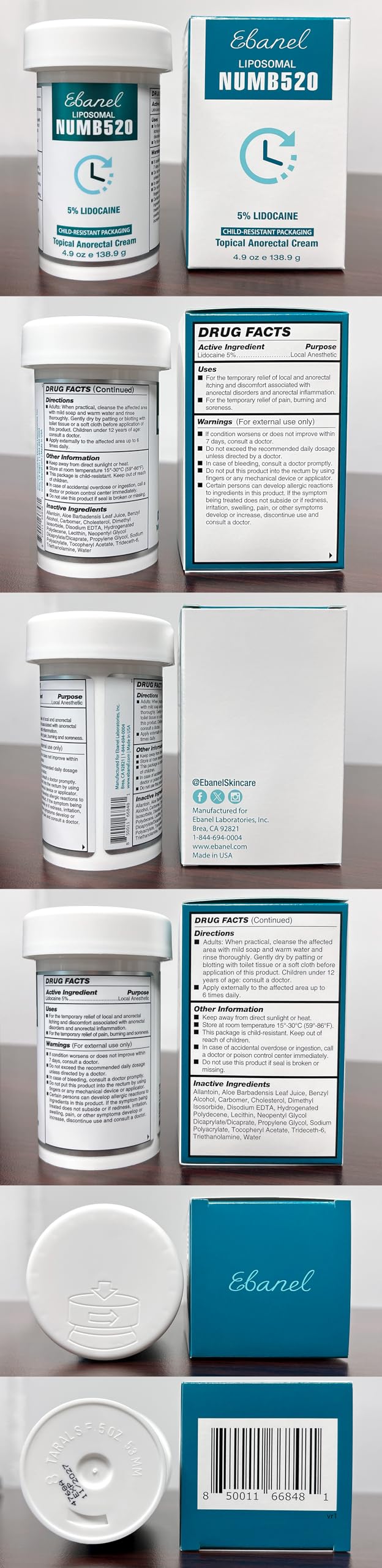 Ebanel 5% Lidocaine Numbing Cream, Pain Relief Burn Itch Cream, Maximum Strength Topical Anesthetic with Allantoin, Vitamin E for Local and Anorectal Uses, Hemorrhoid Treatment, 4.9 Oz Gosupps WWW buy australia supplements