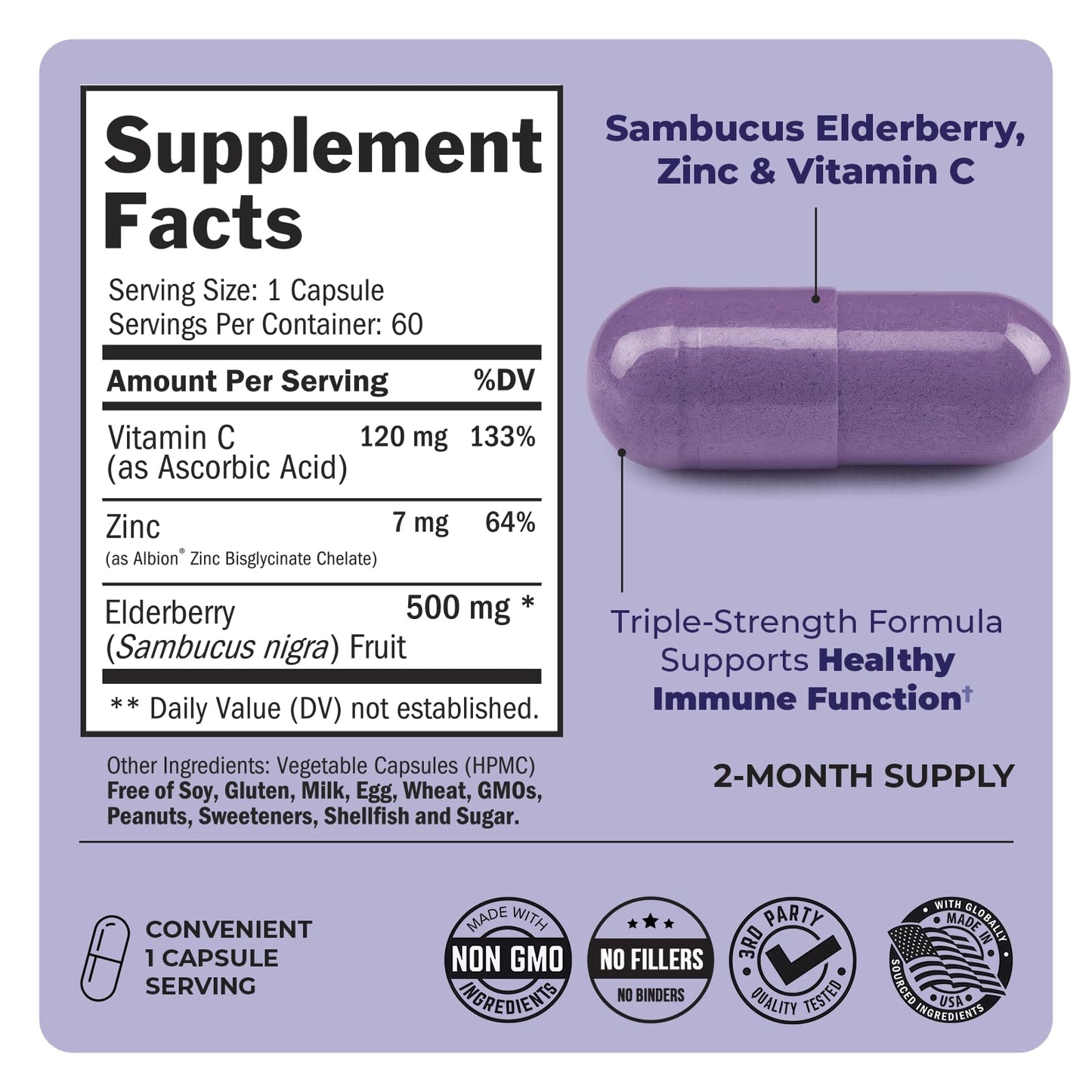 Elderberry Capsules with Zinc and Vitamin C for Adults - Immune Support Vitamins for Women and Men - Black Sambucus Elderberry Vitamin C and Zinc BioSchwartz