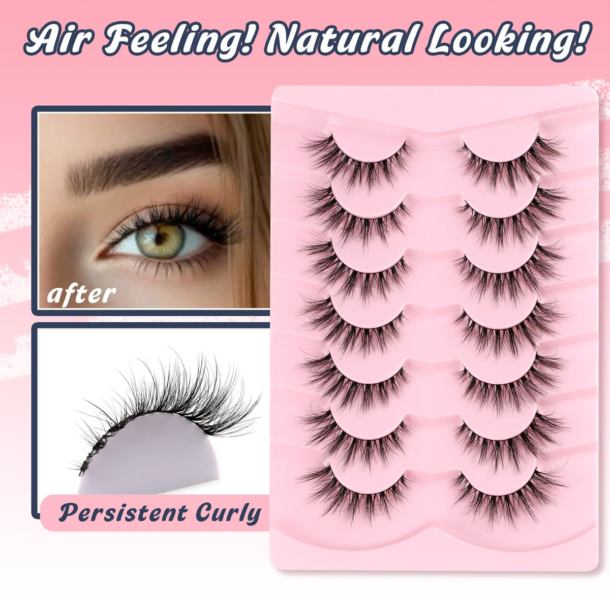 Lashes Natural Cat Eye Lashes Wispy Eyelashes 15mm False Eyelashes Wispy Lash Strips 3D Volume Fake Eyelash Thin Cotton Band Soft Eye Lash Pack 7 Pairs Siligli Siligli