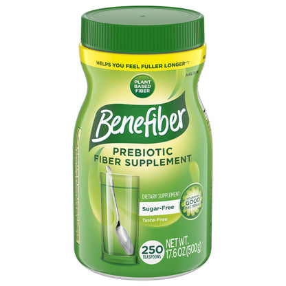 Benefiber Daily Prebiotic GLP-1 Friendly Fiber Supplement Powder for Digestive Health, Unflavored - 250 Teaspoons (17.6 Ounces) Benefiber
