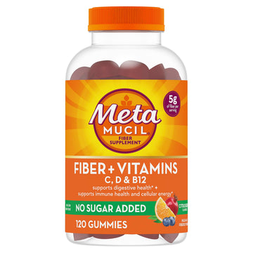 Metamucil Fiber Gummies for Adults with Vitamins C, D, B12 for Metabolism, No Sugar Added Citrus Berry Flavor, 5g Plant Based Prebiotic