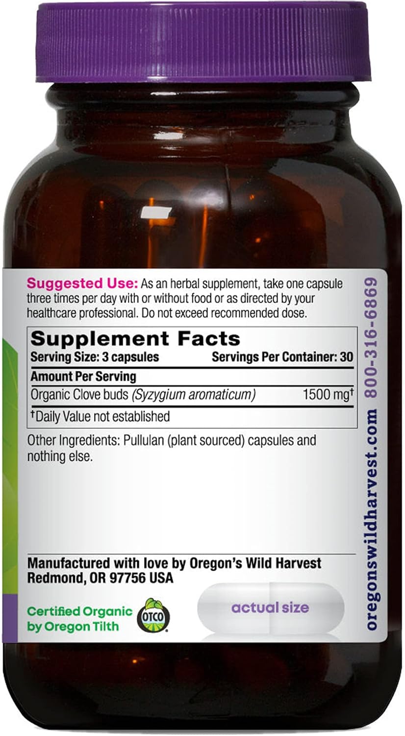 Oregon's Wild Harvest Cloves Organic Traditional Herbal Supplement Non-GMO pullulan (Plant sourced) Vegan Capsules 90 Count Gsupps Australia