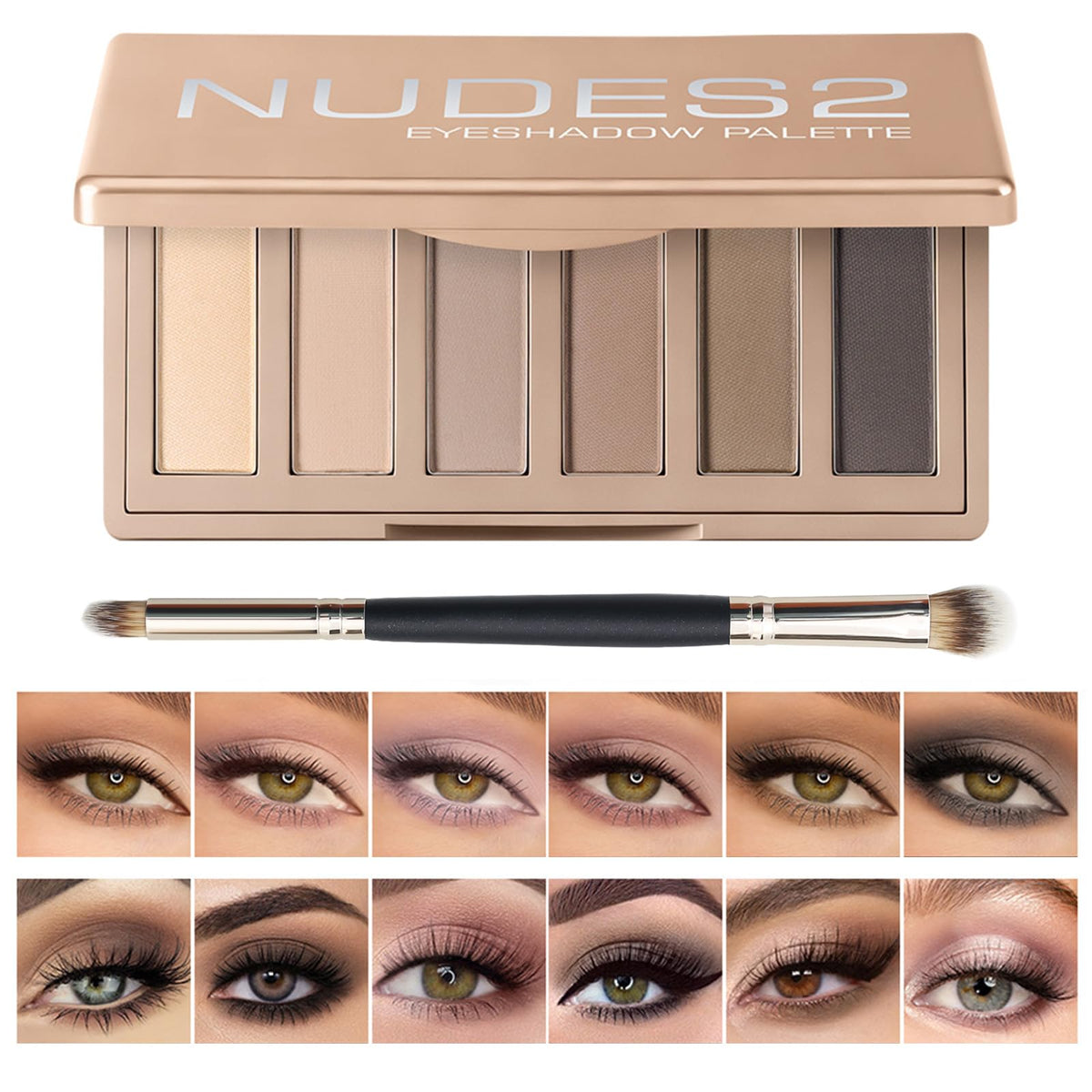 MOOMARTO 6 Matte Neutral Mini Eyeshadow Palette with Brush - Ultra Blendable Cool-Tone Nude Smokey Eye Shadow Palette, Long-lasting Wear Smooth Texture MOOMARTO