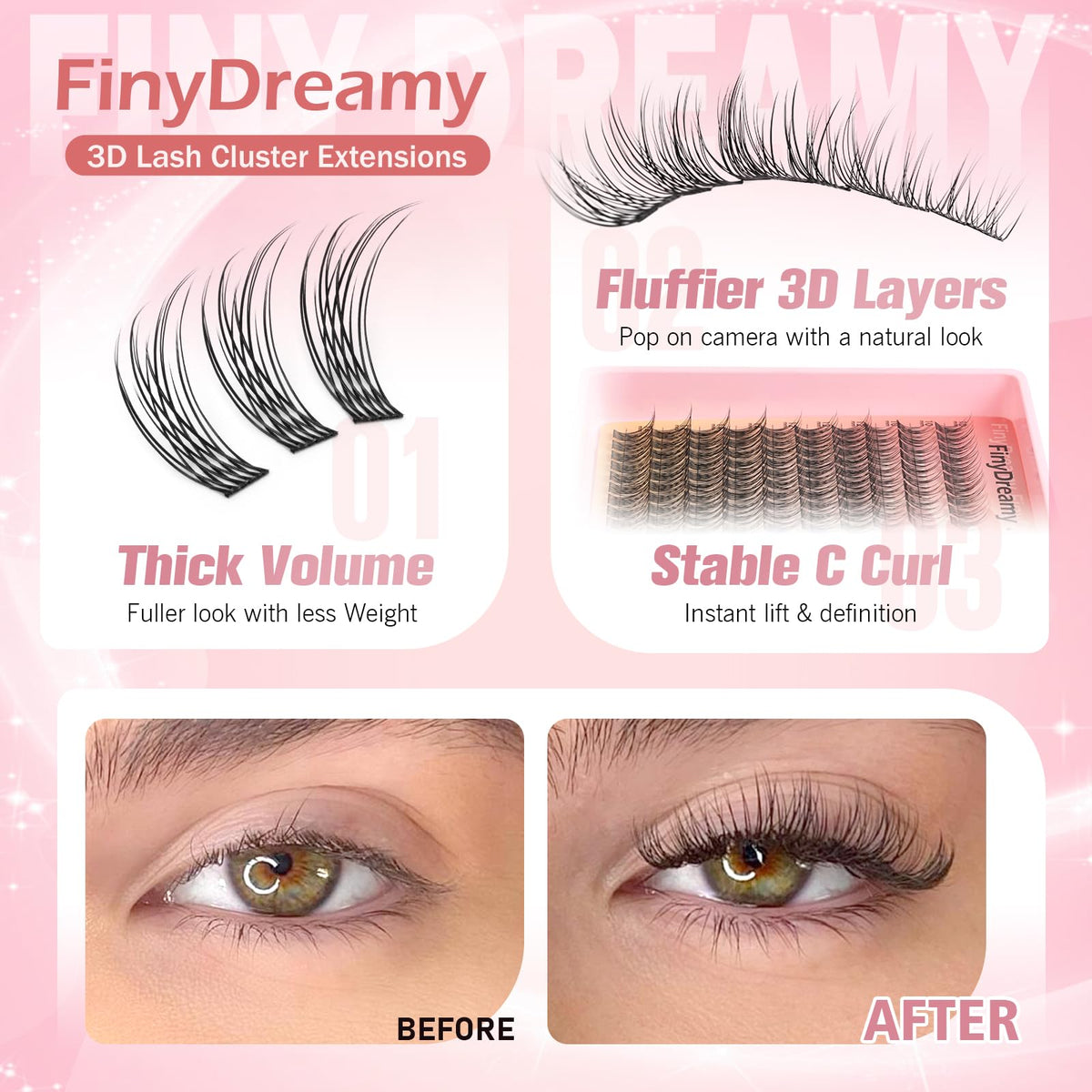 Natural Lash Clusters Kit 10-14MM Lashes Short Eyelash Clusters DIY Wispy Lash Extension Kit C Curl Individual Lashes Cluster Eyelash Extensions with Lash Glue Bond Seal Tweezers(300PCS) FinyDreamy