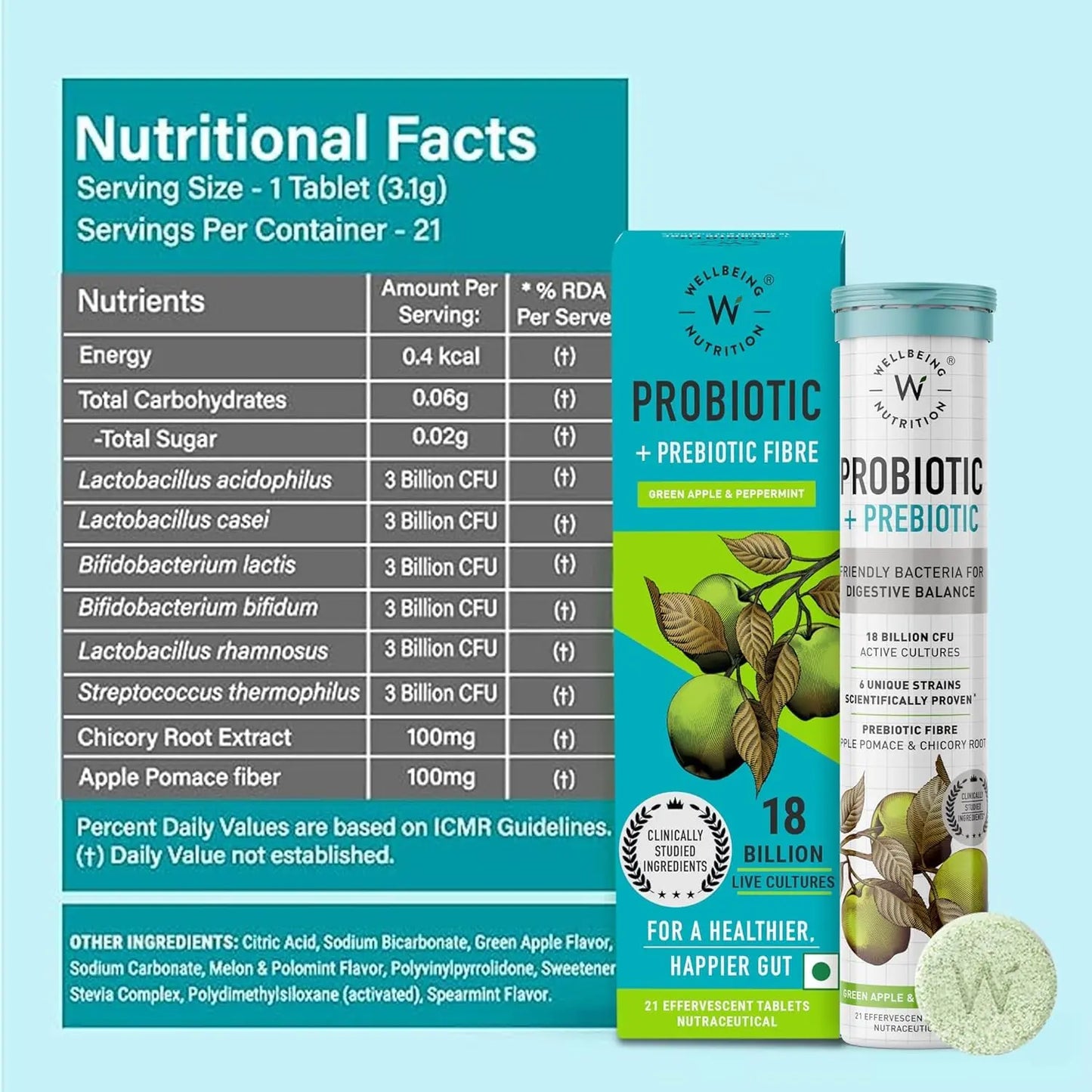 Wellbeing Nutrition Daily Probiotics + Prebiotics | Improve Metabolism, Acidity Relief, Digestion & Gut Health | 18 Billion CFU Organic Probiotics Supplement WELLBEING NUTRITION