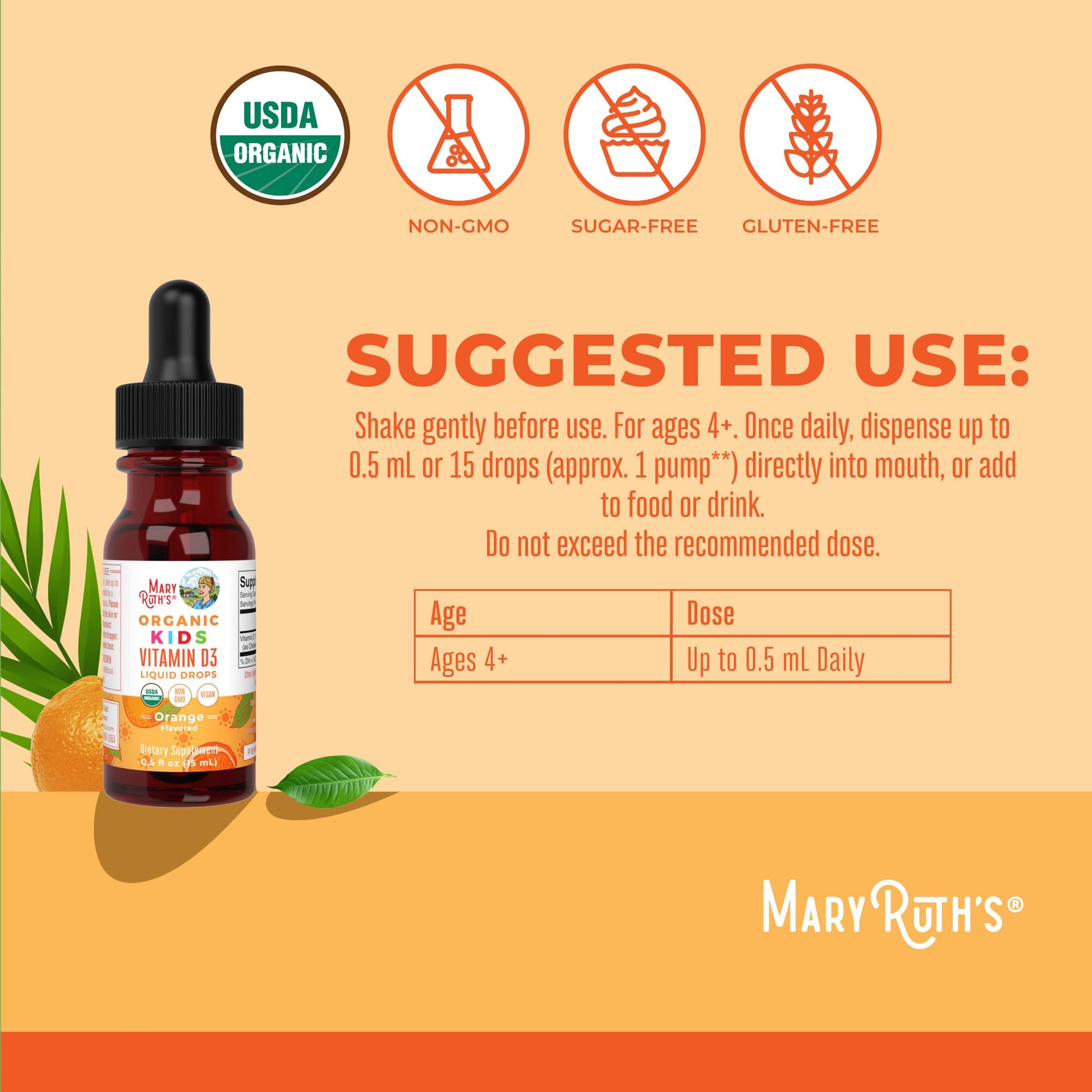 MaryRuth Organics USDA Organic Vitamin D3 Liquid Drops for Kids | 640 IU Vitamin D3 Per Serving | Kids Immune Support & Bone Health Supplement | Formulated for Ages 4-13 | 0.5oz | 30 Servings MARYRUTH'S buy australia supplements