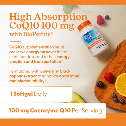 Doctor's Best High Absorption CoQ10 with BioPerine Supplement - Coenzyme Q10 Softgels for Heart Health & Antioxidant Support, Naturally Fermented CoQ10 100mg Doctor's BEST