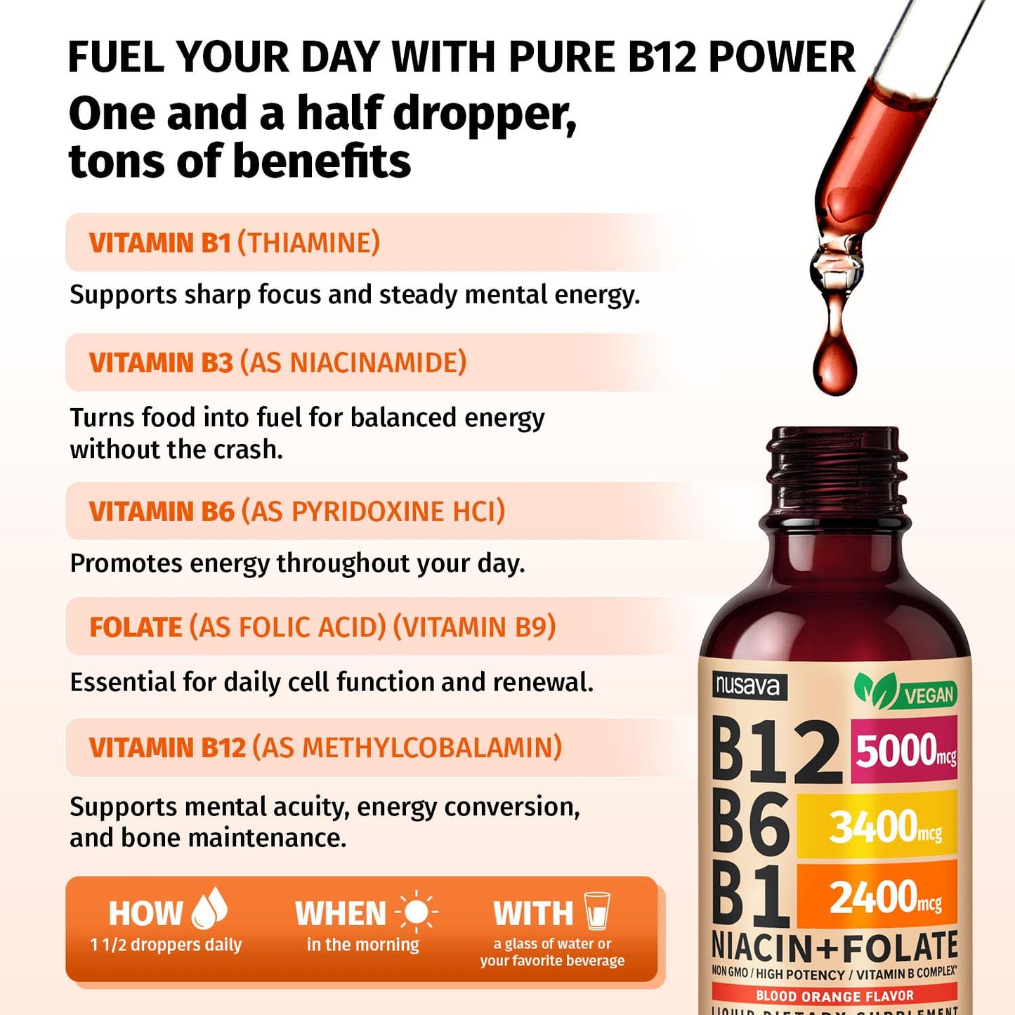 (2 Pack) Vitamin B12 and B6 Liquid Drops, B12 Sublingual Vitamin B Complex - B 12 Vitamin 5000mcg - B12 Methylcobalamin for Energy NUSAVA