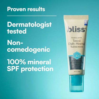 Bliss Block Star Tinted Mineral Face Sunscreen SPF 30 - 1.4 Fl Oz - Radiant Bliss