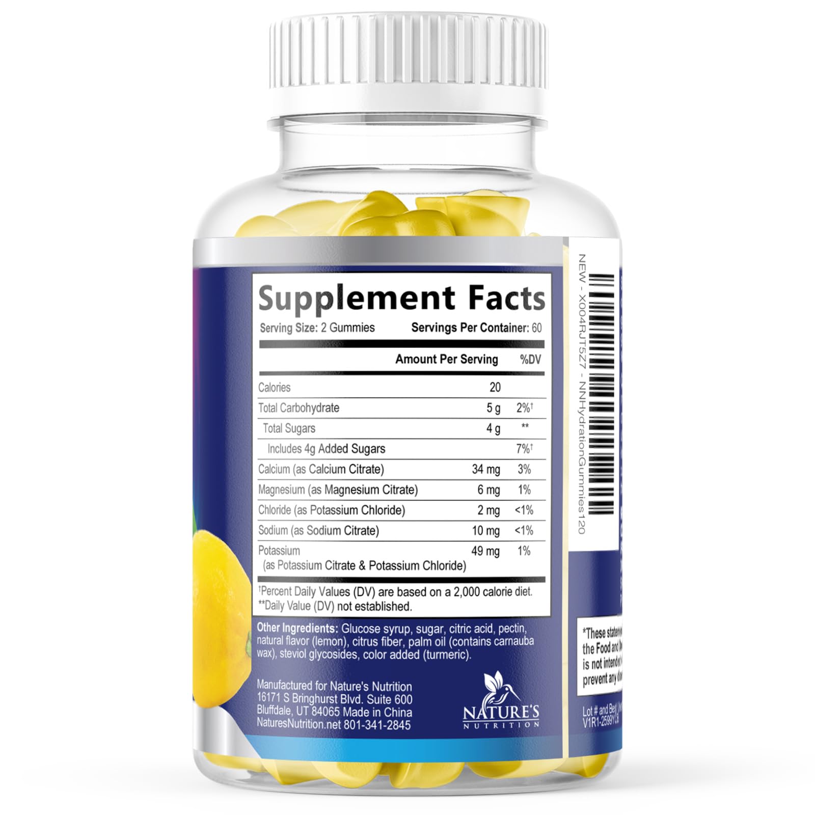Hydration Electrolyte Gummies - Daily Liquid Replenisher Gummy - Electrolyte Multiplier with Minerals, Potassium & Real Salt - Vegan, Non-GMO - Tasty Lemon Flavor Hydration Electrolytes Nature's Nutrition buy australia supplements