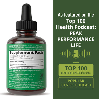 Dandelion Root Extract. USDA Organic Vegan Herbal Liquid Tincture Dandelions Supplement for Women and Men. Leaf Tonic for Immune, Liver, Gut Health. Zero Sugar, Gluten Free Supplements Not Capsules Peak PerformanceBuy Supplements Australia