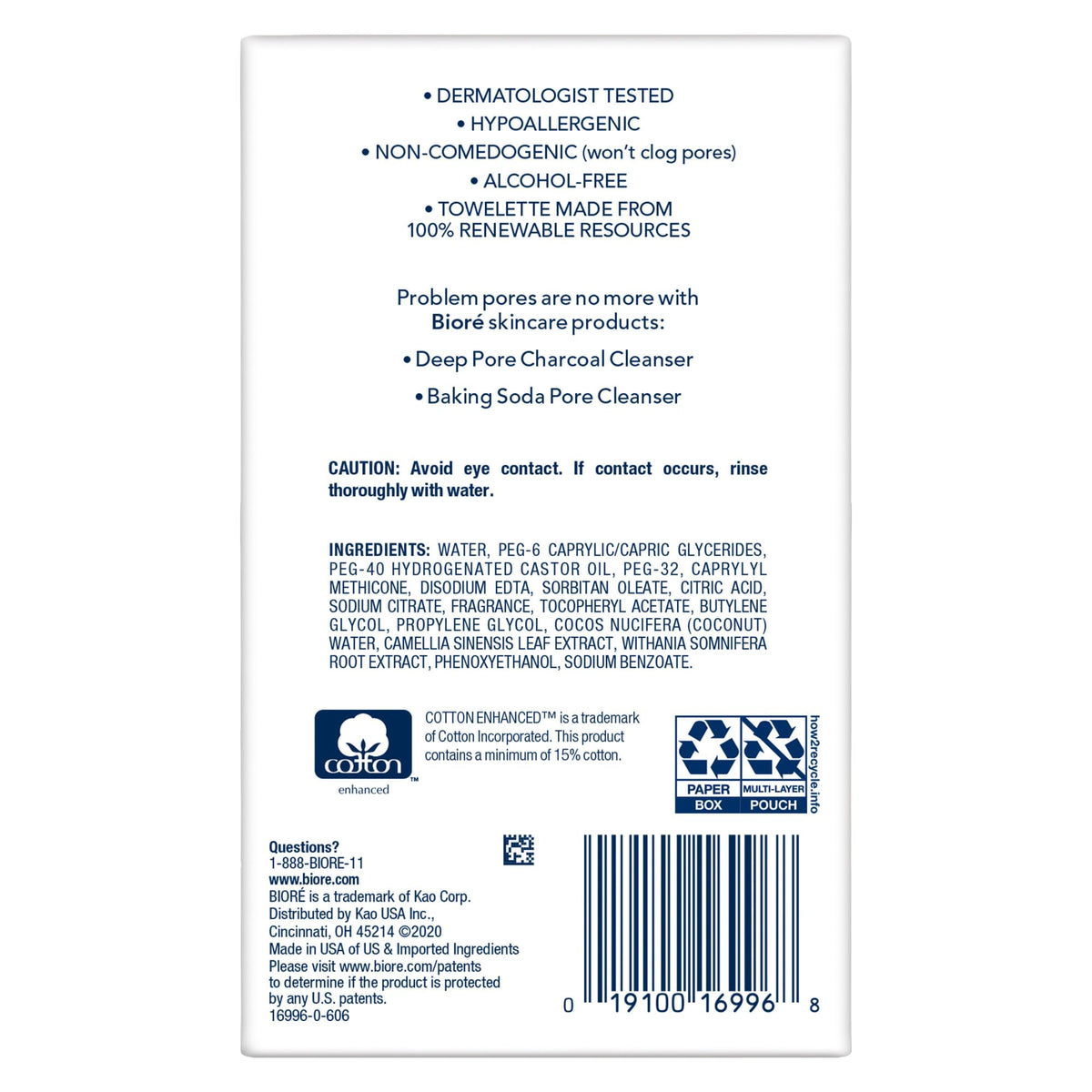 Bioré Daily Make Up Removing Cloths, Facial Cleansing Wipes with Dirt-grabbing Fibers for Deep Pore Cleansing without Oily Residue, 60 Count Bioré