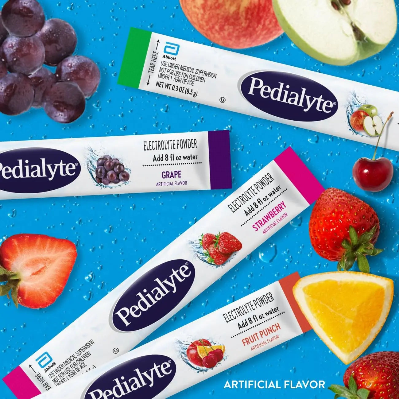 Pedialyte Electrolyte Powder, Hydration Drink for Kids & Adults, Variety Pack: Strawberry, Fruit Punch, Grape, and Apple, 24 Powder Packets Pedialyte