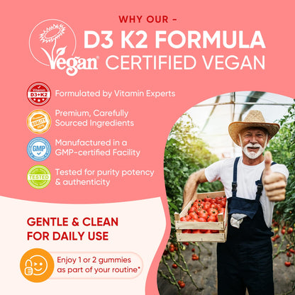Vitamin D3 K2 Gummies 5000IU / 10,000 IU with 500mg Calcium + K2(MK-7) 200mcg, Magnesium, Vitamin C & Zinc, Extra Strength - Ultimate Absorbency for Bones LILICARE