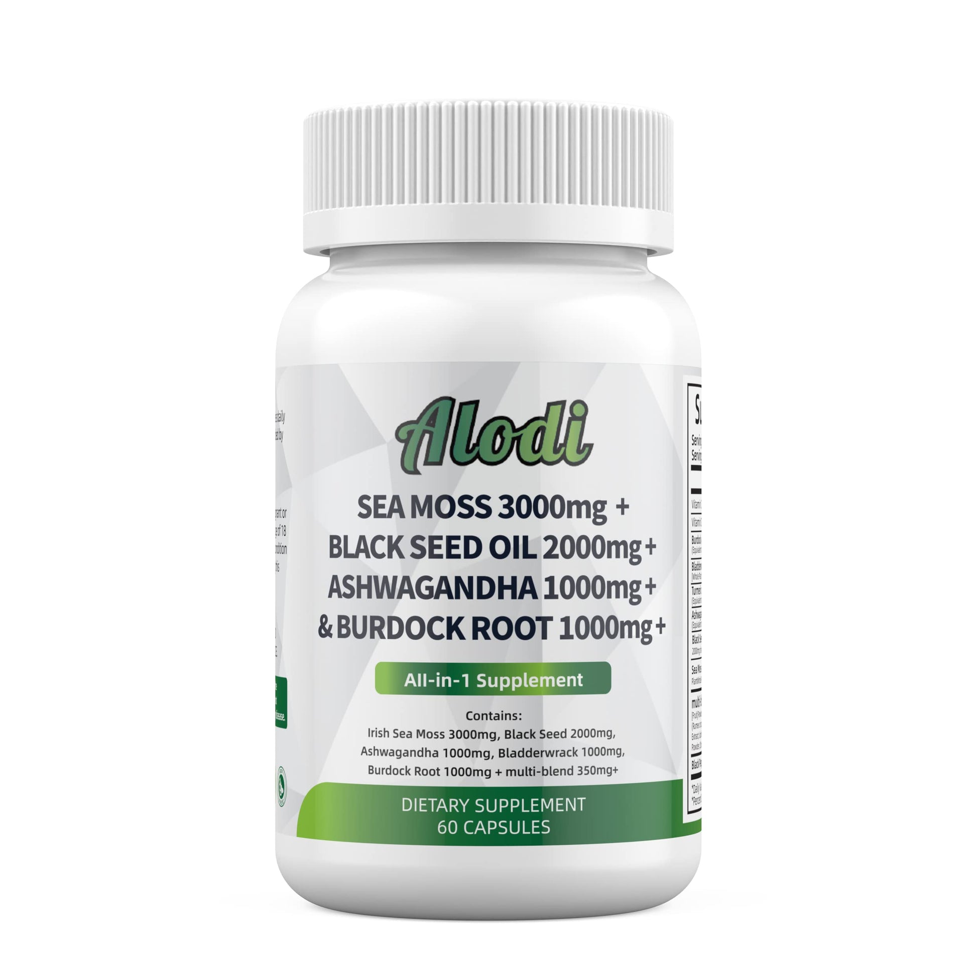 Sea Moss 3000mg Black Seed Oil 2000mg Ashwagandha 1000mg Turmeric 1000mg Alodi buy australia supplements