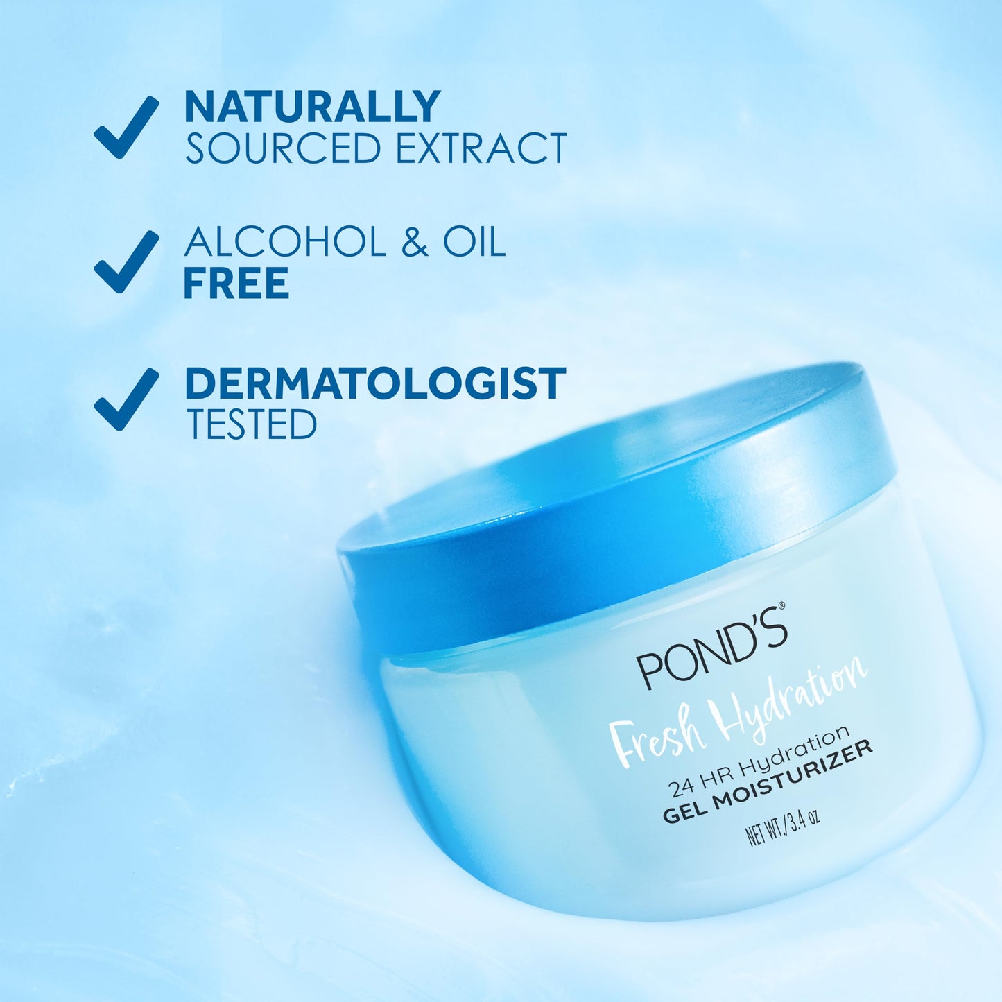 POND’S Fresh Hydration Gel Moisturizer – 24 HR Hydration with Vitamin E, Hyaluronic Acid & Vitamin B3 – Alcohol & Oil POND'S
