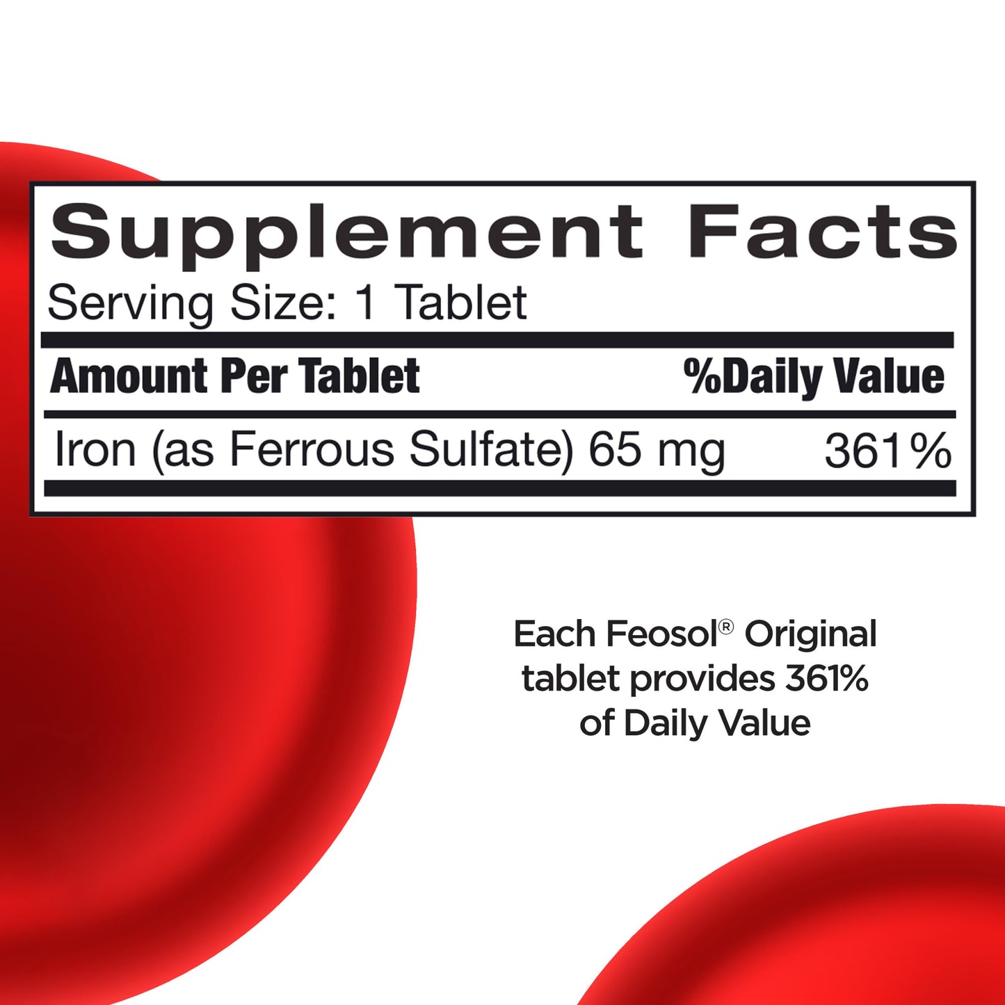 Feosol Original Iron Supplement Tablets, Non-heme, 65mg Iron per Pill, 1 Per Day, 120ct, 4 Month Supply, for Energy and Immune System Support, Made in USA Feosol
