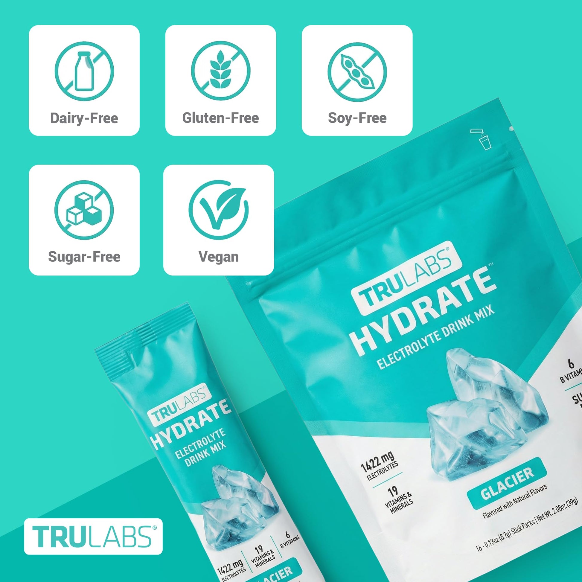 TRULABS Hydrate Electrolyte Drink Mix – Glacier Flavor, Sugar-Free Hydration Packets with 1422 mg Electrolytes & 19 Vitamins & Minerals, Monk Fruit Sweetened, On-the-Go Sticks (16 Count) TRULABS buy australia supplements