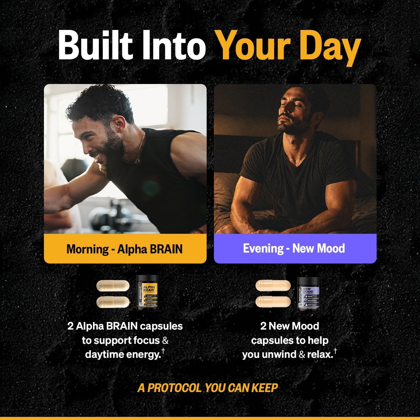 ONNIT Cognitive & Mood Support Bundle: Alpha Brain Nootropic Capsules (30 Count) + New Mood Stress Support Capsules (60 Count), IGEN Non-GMO Tested Focus, Mental Clarity, Relaxation & Sleep, 2 Pack